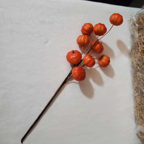 11” Orange Pumpkin Stems / Branches – Set of (3); (9) Pumpkins Per Branch - Picture 3 of 9